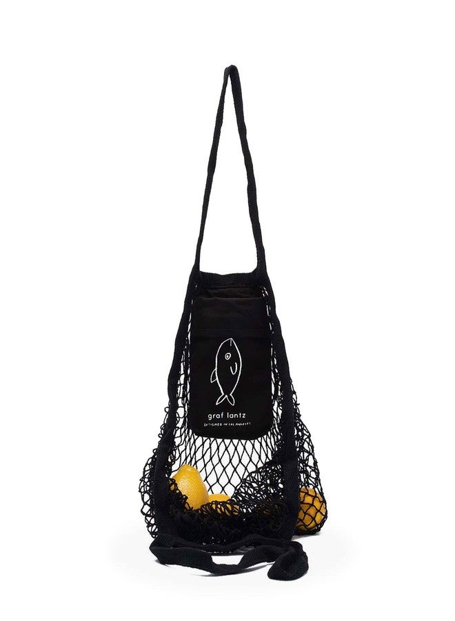 Graf Lantz Tote - Net Mesh Market Tote Bag, 100% Cotton Grocery Bag, Collapsible, Reusable, Washable, Shopping Bag, Black - Image 1